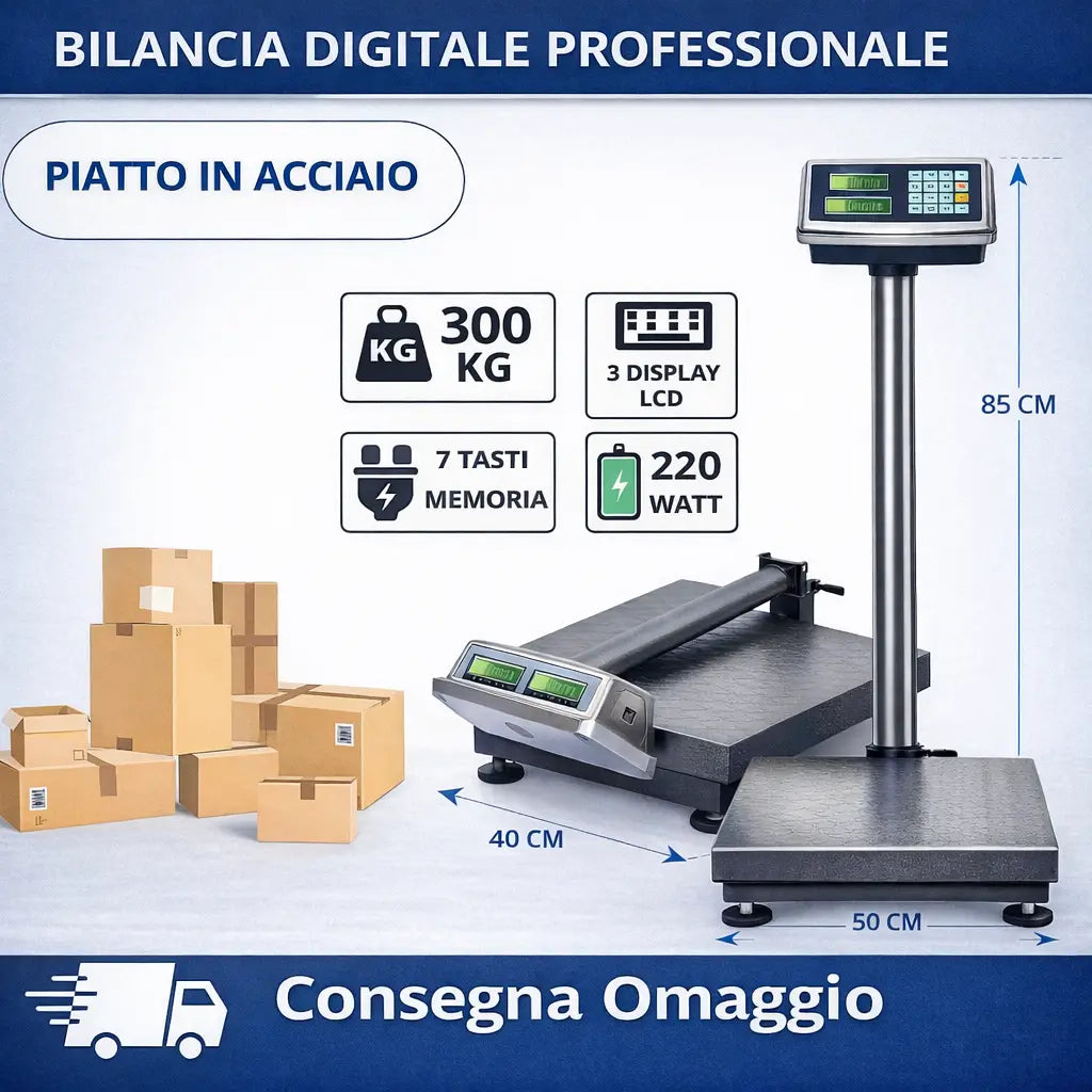 Bilancia Digitale Elettronica Professionale da 300 Kg con Display Bilancia Industriale Ricaricabile per Utilizzo
