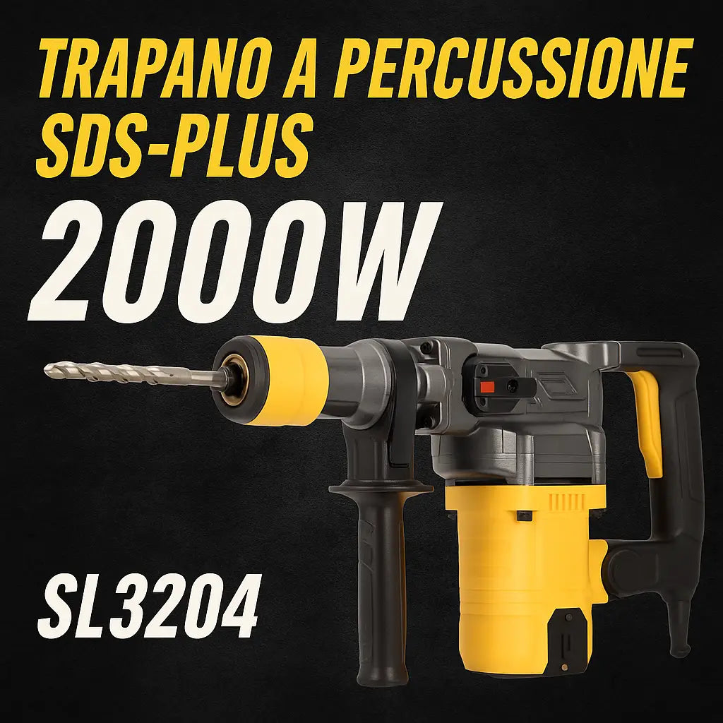 Trapano a Percussione SDS-Plus 2000W 220V SL3204 Martello Demolitore 4 Funzioni con Regolazione Velocità 1-6 Frizione