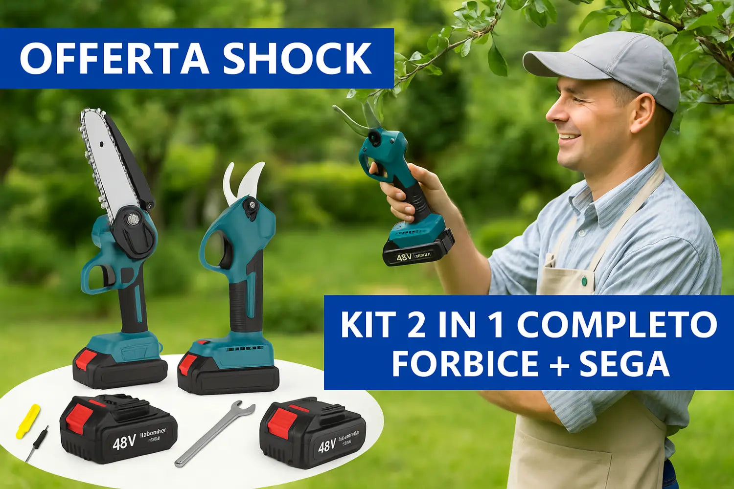 Forbici Potatura a Batteria Motosega a Batteria Incluso 2 Batterie 48V 2000Mah