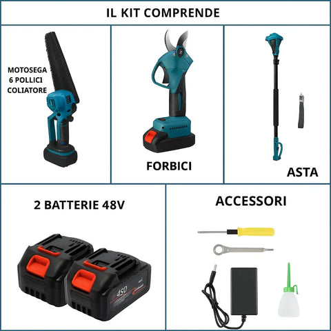 Forbice da Potatura a Batteria e Motosega a Batteria 6 Pollici con Oliatore incluso Asta telescopica