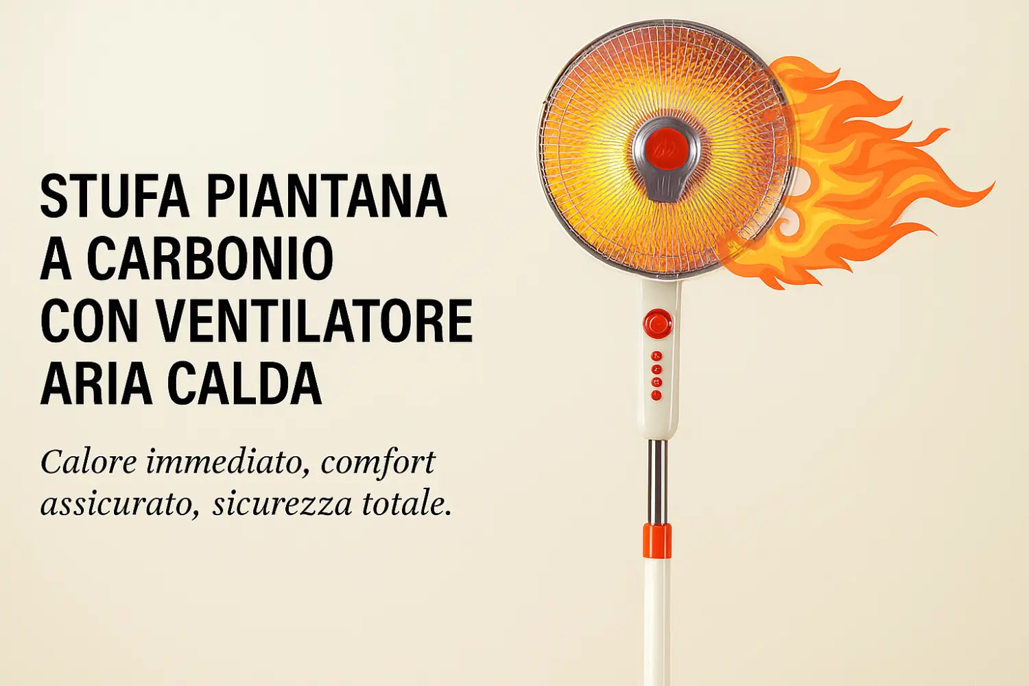 Stufa Piantana a Carbonio Ventilatore Aria Calda Oscillante 90° Riscaldamento Rapido 500W/1000W Sicura Antiribaltamento