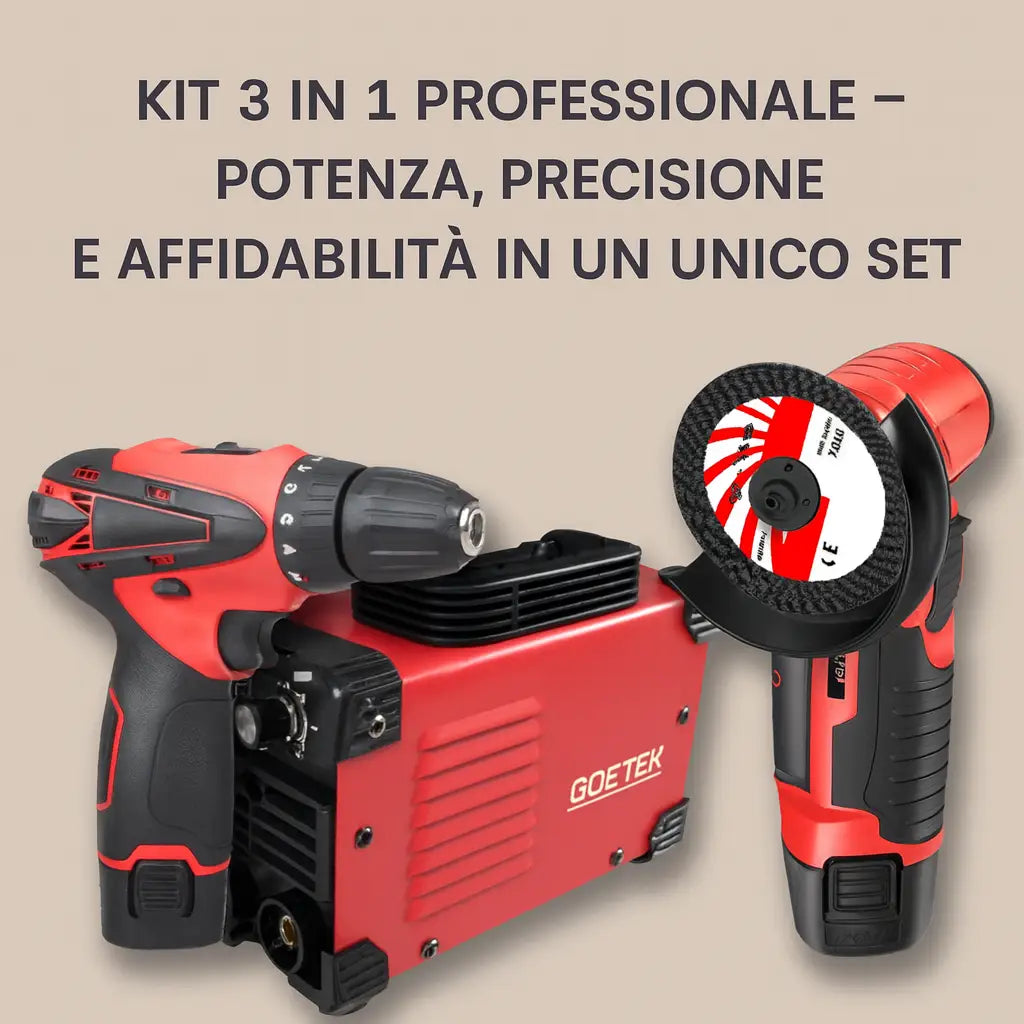 Set Saldatrice Inverter 400A MMA IGBT + Mini Avvitatore + Mini Smerigliatrice con 2 Batterie 48V e Caricatore Kit