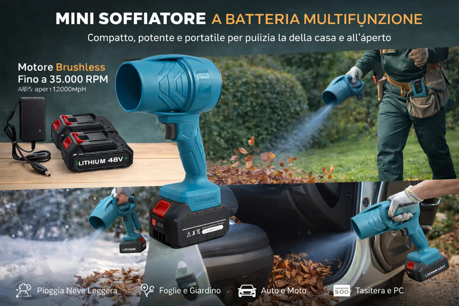 Soffiatore a Batteria Mini Soffiatore per Foglie con Turbocompressore