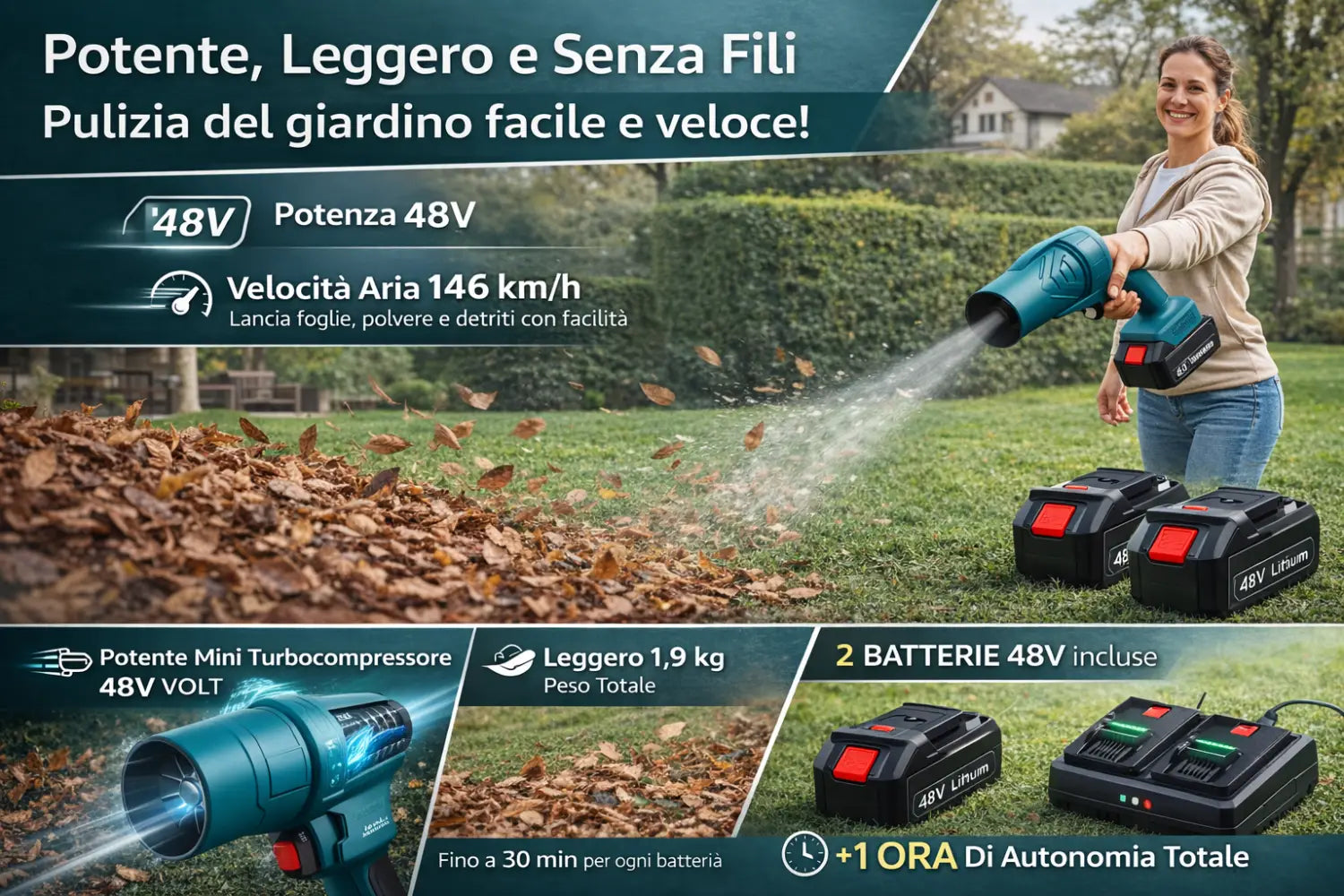 Soffiatore a Batteria Mini Soffiatore per Foglie con Turbocompressore