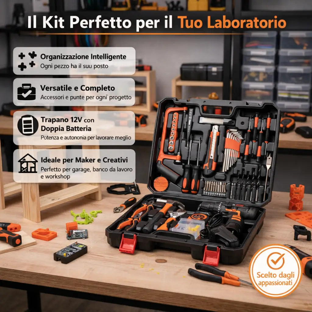 Cassetta Attrezzi Completa Attrezzi da Lavoro con Trapano Avviatore