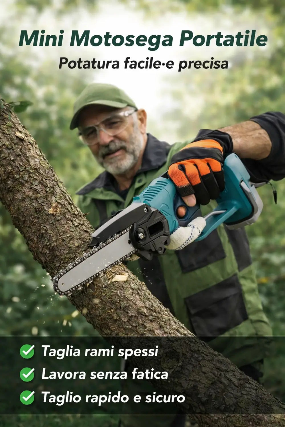 Mini Motosega a Batteria con Oliatore Automatico doppia Catena.