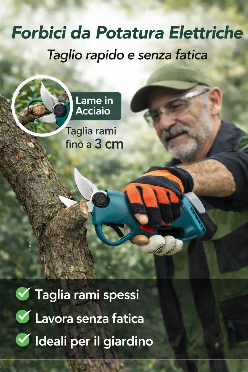 Forbici Potatura con 2 Batterie da 48V Trincia Rami