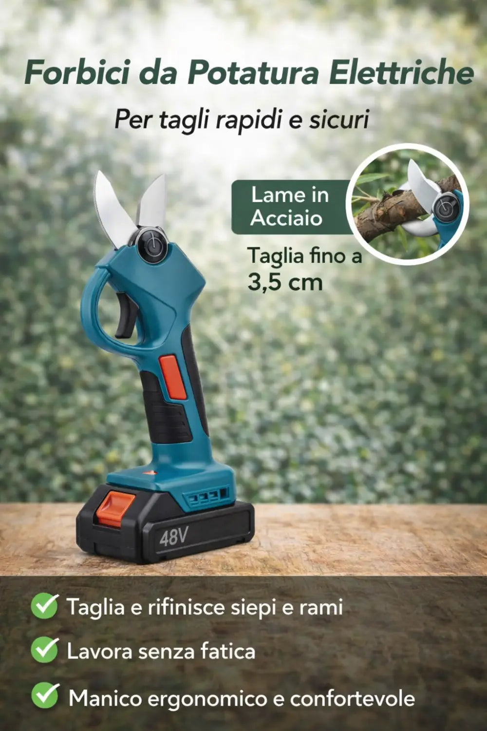 Forbici da Potatura a Batteria + Mini Motosega Elettrica con 2 Batterie 48v.