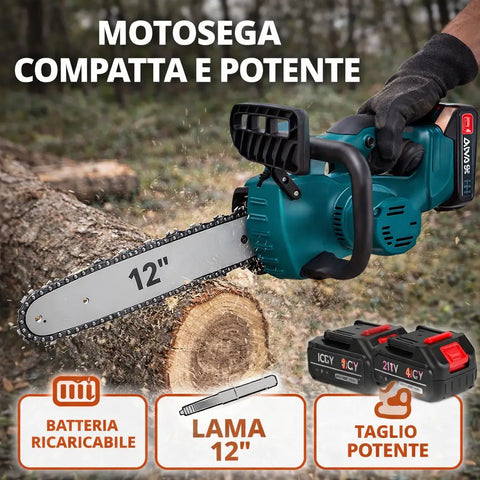 Motosega a Batteria per Potatura Sega Elettrica 12 Pollici con 2 Batterie