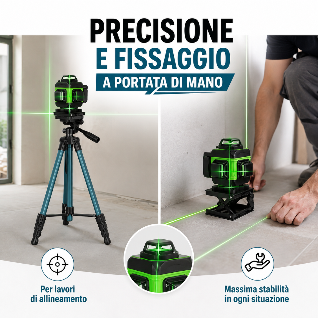 Kit Professionale Fai da Te 3 in 1  Miscelatore 1600W + Livella Laser 4D + Avvitatore con 2 Batterie