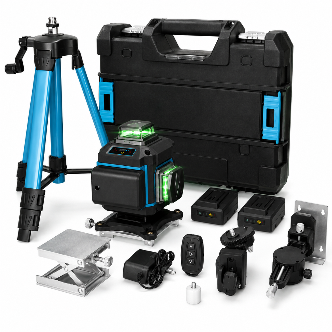 Livella Laser 4D 360° 16 Linee Autolivellante con Treppiede 1,2 m, 2 Batterie, Telecomando e Valigetta