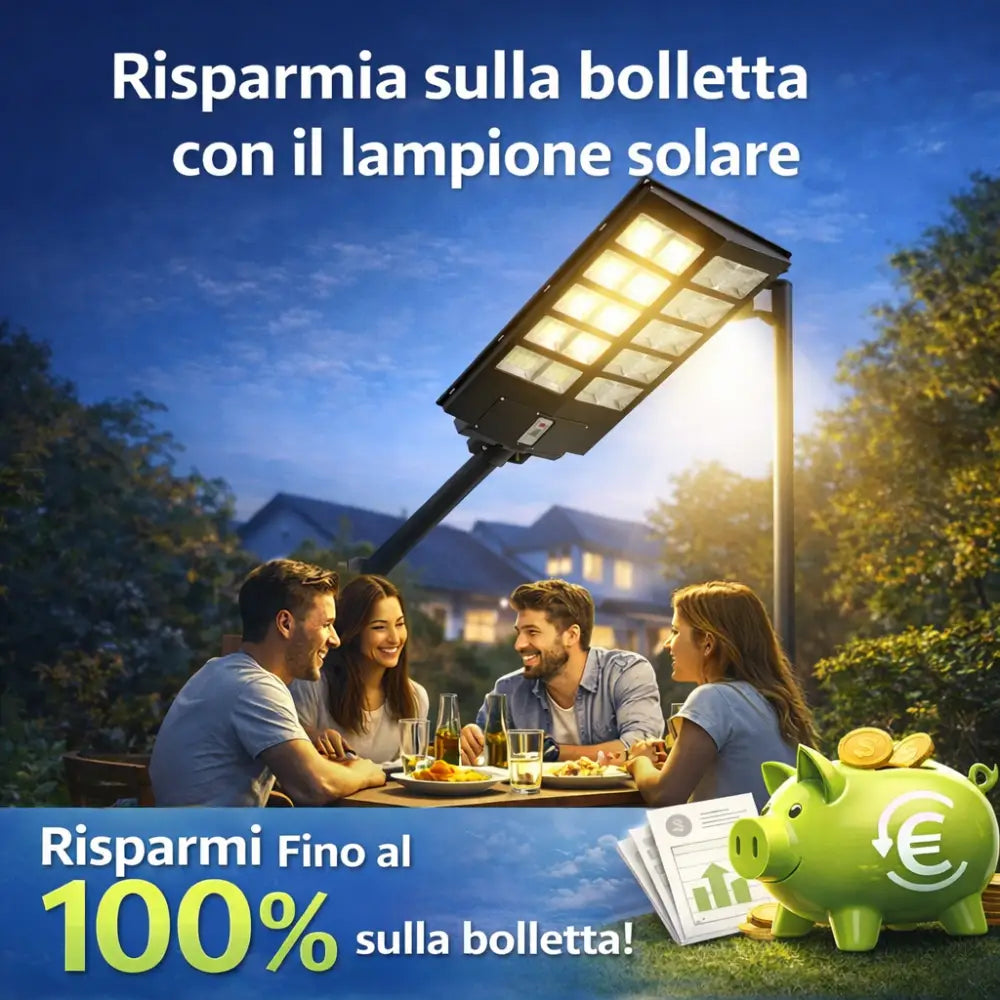 Lampione LED Esterno Solare 1200W Sensore di Movimento 18000mAh IP65 con Telecomando e Staffa - Lampione LED Esterno