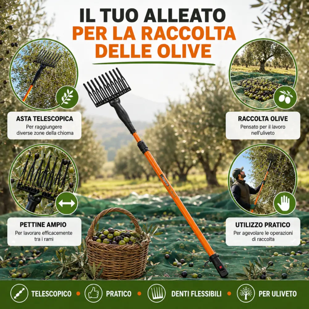 Abbacchiatore per Olive a Batteria Scuotitore Elettrico Telescopico con Batteria 12V 400W - Abbacchiatore Olive