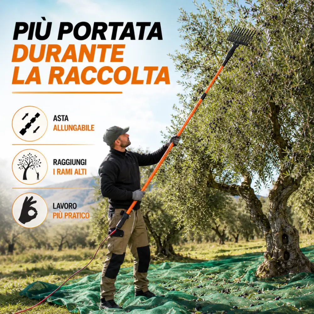 Abbacchiatore per Olive a Batteria Scuotitore Elettrico Telescopico con Batteria 12V 400W - Abbacchiatore Olive
