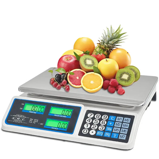 Bilancia Elettronica Professionale da Banco per Alimenti - Bilancia Digitale con 7 Tasti di Memoria e Piatto in Acciaio