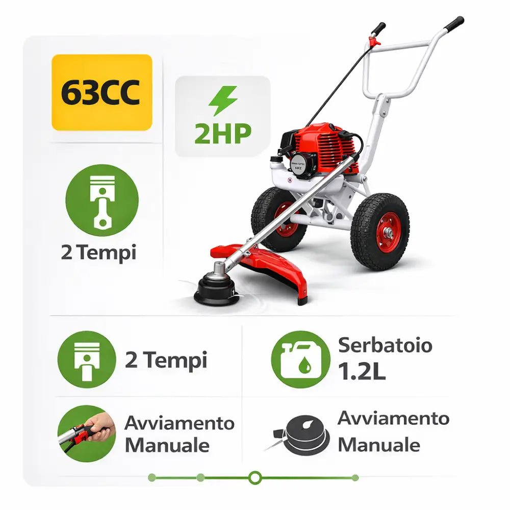 Decespugliatore a Scoppio con Ruote 63CC Potente Preciso e Senza Fatica. - Decespugliatore a Scoppio