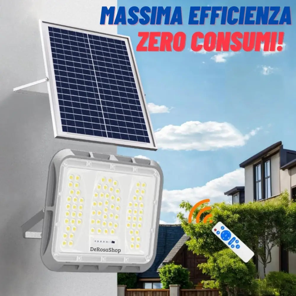 Faretto LED Solare da Esterno 600W Faro con Sensore Crepuscolare e 150 LED - Faro LED