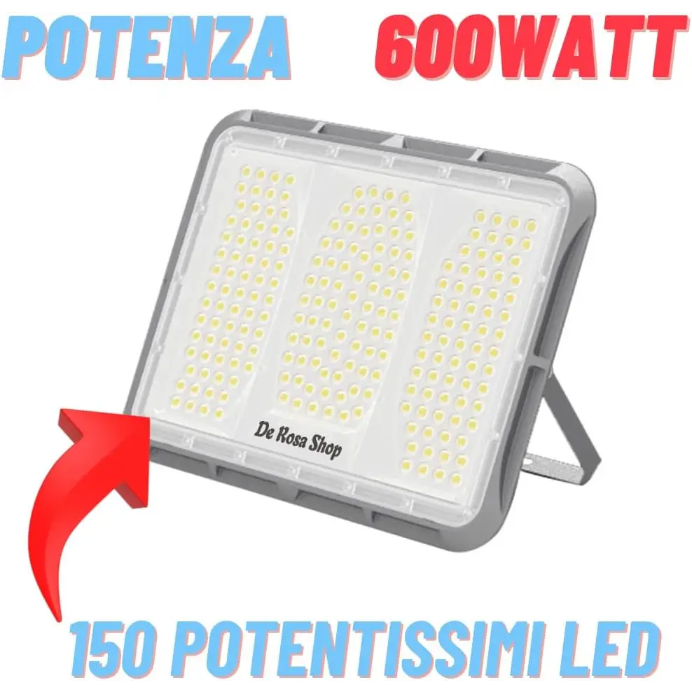 Faretto LED Solare da Esterno 600W Faro con Sensore Crepuscolare e 150 LED - Faro LED