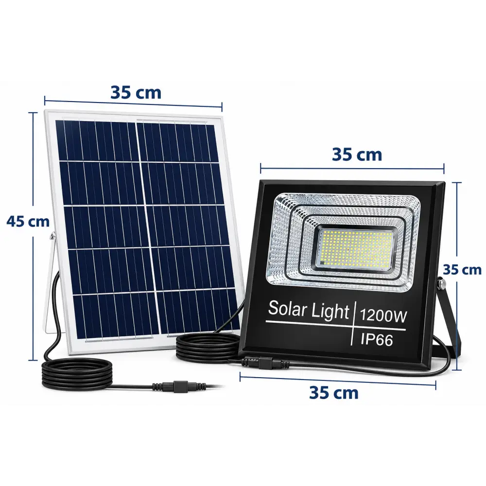 Faro Solare LED 1200W Ultra Potente con Pannello Solare Telecomando e Sensore Crepuscolare IP67 da Esterno. - faro