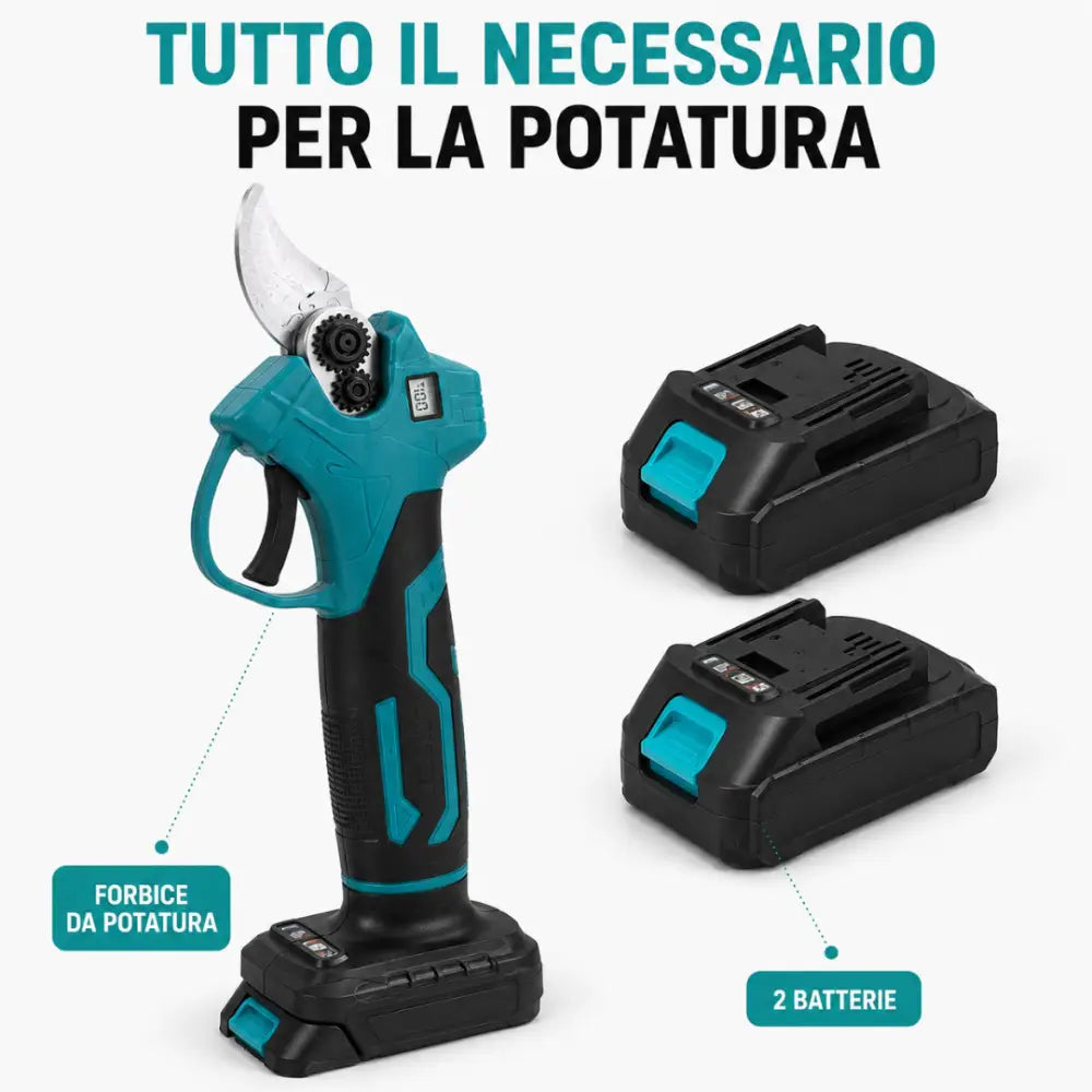 Forbici da Potatura a Batteria 48V con Display Digitale e 2 Batterie Trincia Rami. - Forbice per potatura