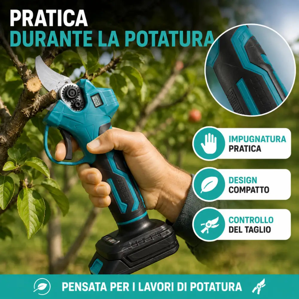 Forbici da Potatura a Batteria 48V con Display Digitale e 2 Batterie Trincia Rami. - Forbice per potatura