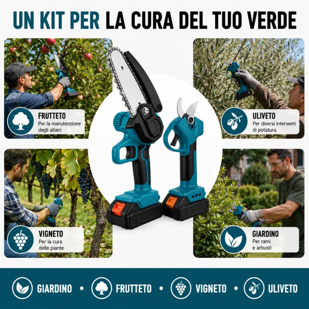 Forbici da Potatura a Batteria + Mini Motosega Elettrica con 2 Batterie 48v. - Forbice per potatura