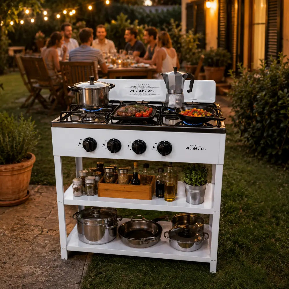Fornello a Gas 4 Fuochi AMC da Esterno con Ripiani Cucina Outdoor Professionale in Offerta