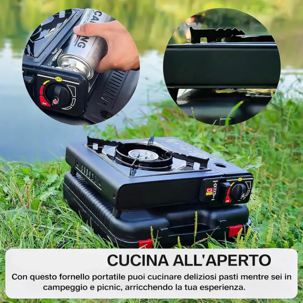 Fornello da Campeggio a Gas Portatile con Valigetta – Sicuro e Facile da Trasportare - Fornello da Campeggio