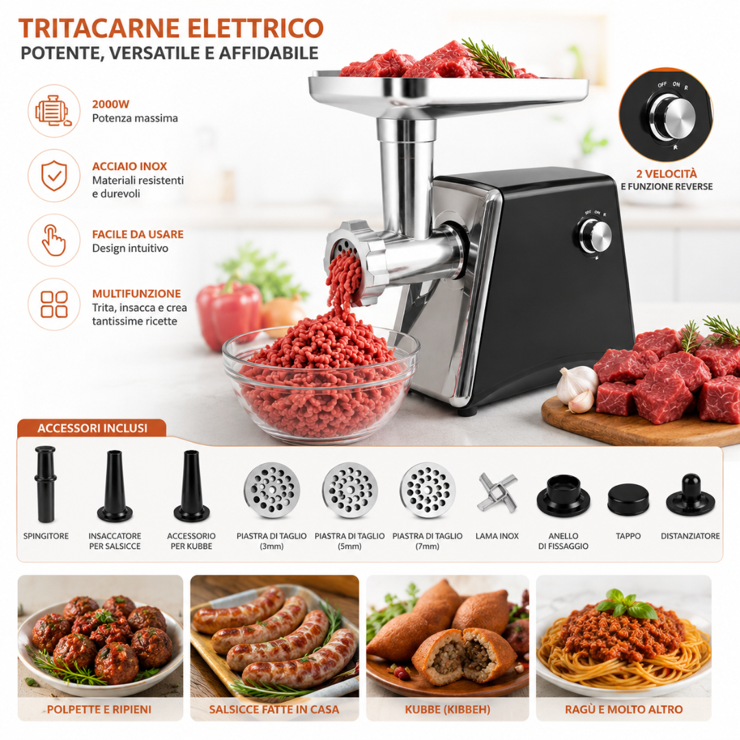 Tritacarne Elettrico Professionale 2000W