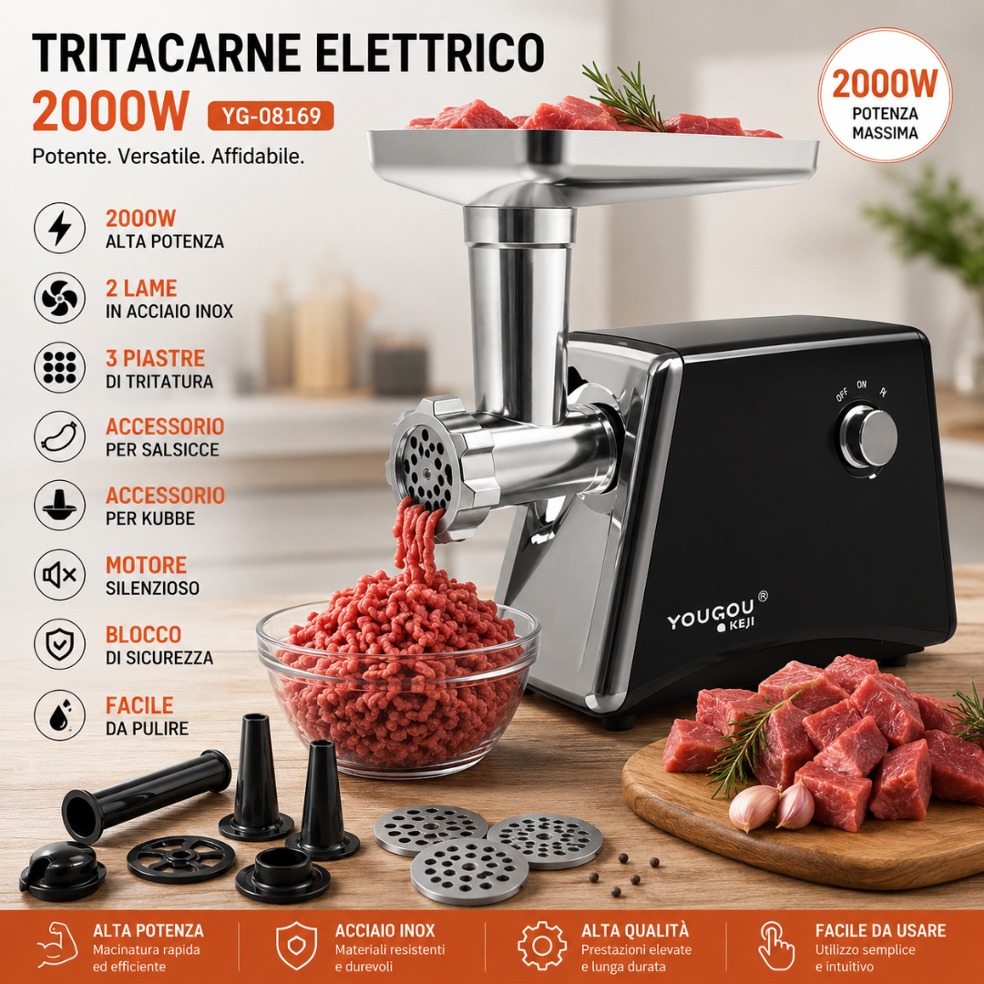 Tritacarne Elettrico Professionale 2000W