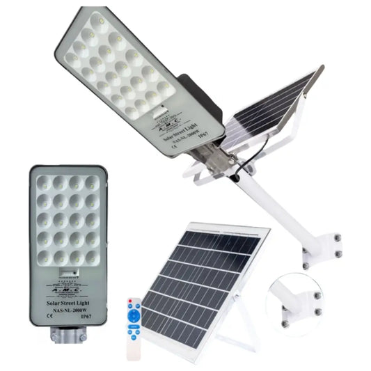 Lampione Solare 2000W LED 6500K con Pannello Solare Staffa e Telecomando inclusi Lampada da Esterno Impermeabile IP67