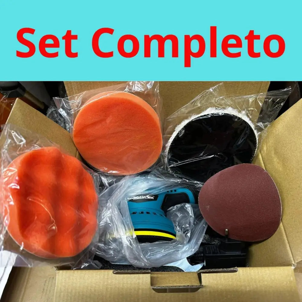 Lucidatrice Auto Orbitale Kit Professionale con 2 Batterie Spugna da 125 mm 8 Velocità Regolabili - Sega Circolare