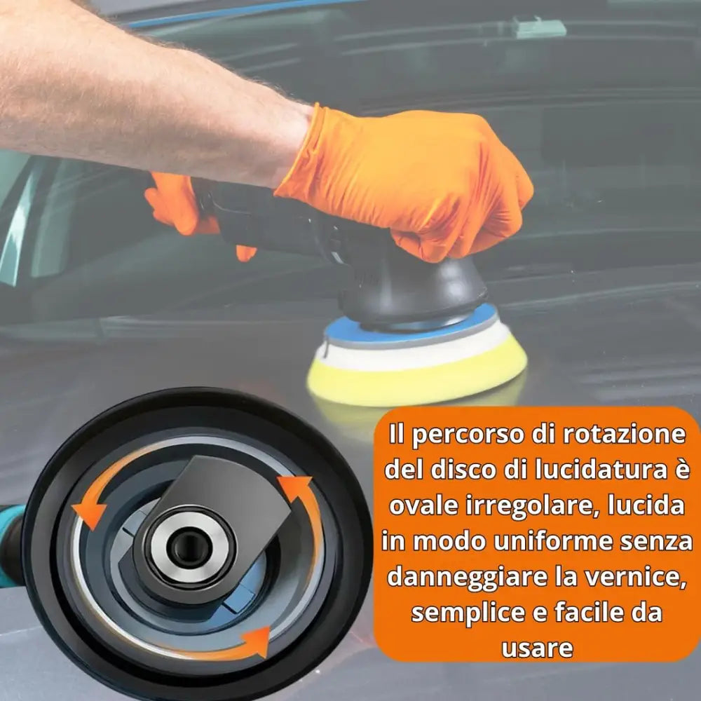 Lucidatrice Auto Orbitale Kit Professionale con 2 Batterie Spugna da 125 mm 8 Velocità Regolabili - Sega Circolare