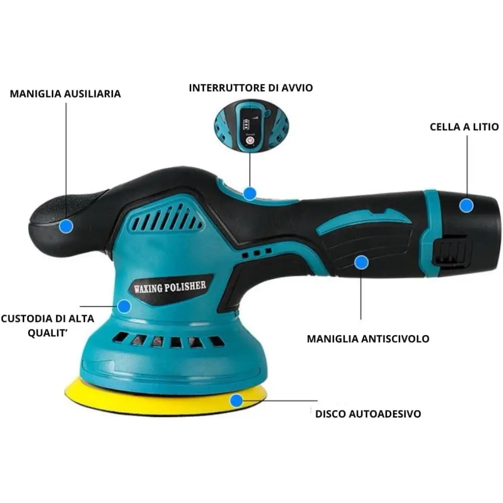 Lucidatrice Auto Orbitale Kit Professionale con 2 Batterie Spugna da 125 mm 8 Velocità Regolabili - Sega Circolare