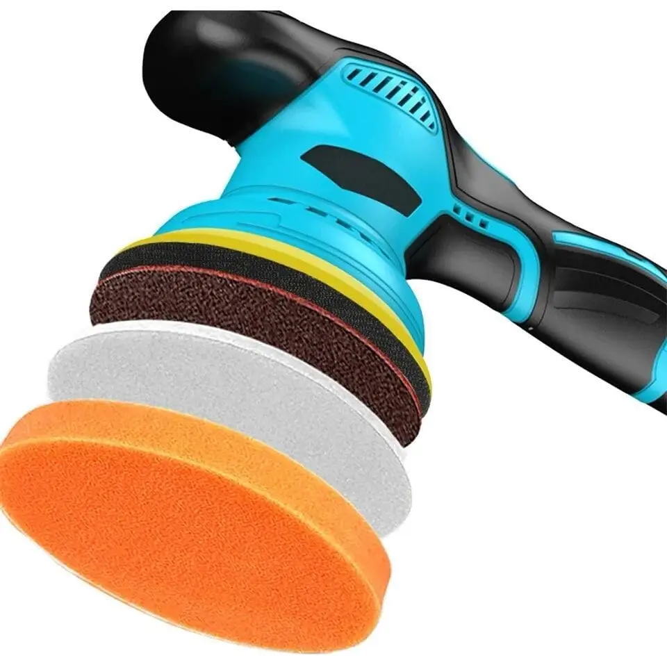 Lucidatrice Auto Orbitale Kit Professionale con 2 Batterie Spugna da 125 mm 8 Velocità Regolabili - Sega Circolare