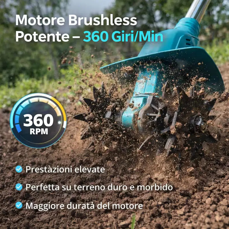 Motozappa Elettrica 48V Senza Fili Potente Leggera e Facile da Usare 2 Batterie Incluse. - Motozappa Elettrica