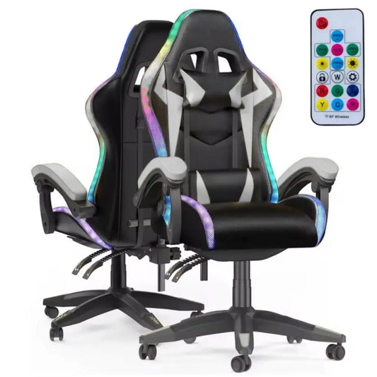 Sedia da Gaming RGB con Luci LED Poltrona Ufficio Ergonomica Girevole con Rotelle Poggiatesta e Cuscino Lombare
