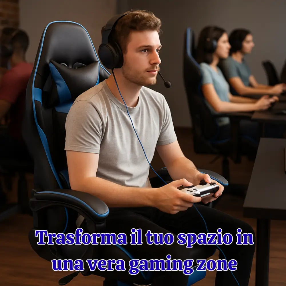 Sedia Gaming Reclinabile Ergonomica Poltrona Girevole da Ufficio con Rotelle Poggiatesta e Supporto Lombare Schienale