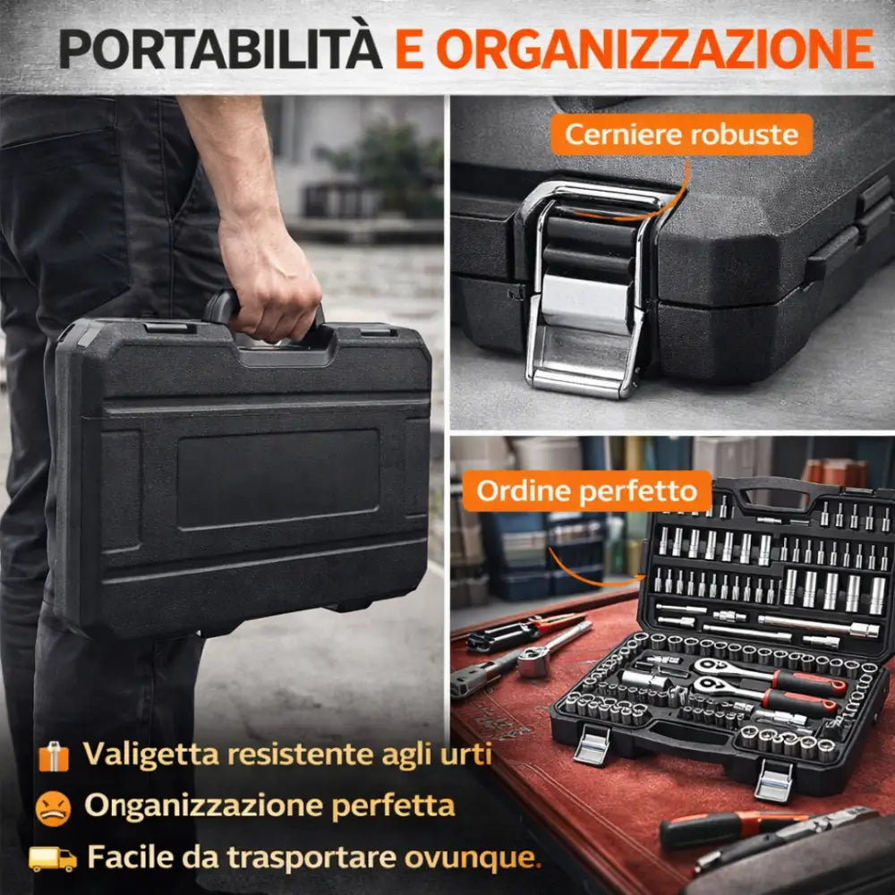 Set Chiavi a Bussola con Cricchetto Professionale 108 Pezzi 1/4” + 1/2” con Valigetta Portatile. - set chiavi a bussola