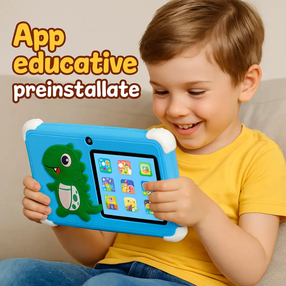 Tablet per Bambini 7″ - Perfetto per Giochi e Navigazione Consapevole – WiFi 256GB Fotocamera 5MP + Custodia Antiurto