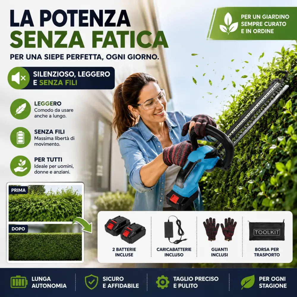 Tagliasiepi a Batteria con Lama da 55 cm 2 batterie 88v. - Tagliasiepi a Batteria
