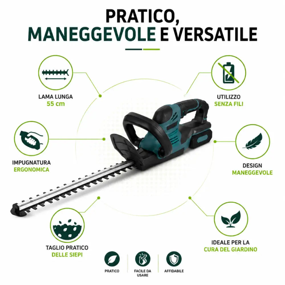 Tagliasiepi a Batteria con Lama da 55 cm 2 batterie 88v. - Tagliasiepi a Batteria