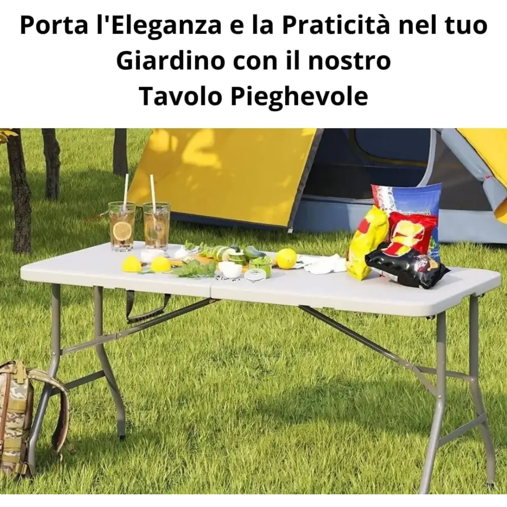 Tavolo Pieghevole Rettangolare 180x75x74 cm in HDPE Tavolo Valigetta Salvaspazio da Giardino Campeggio Picnic Fiera