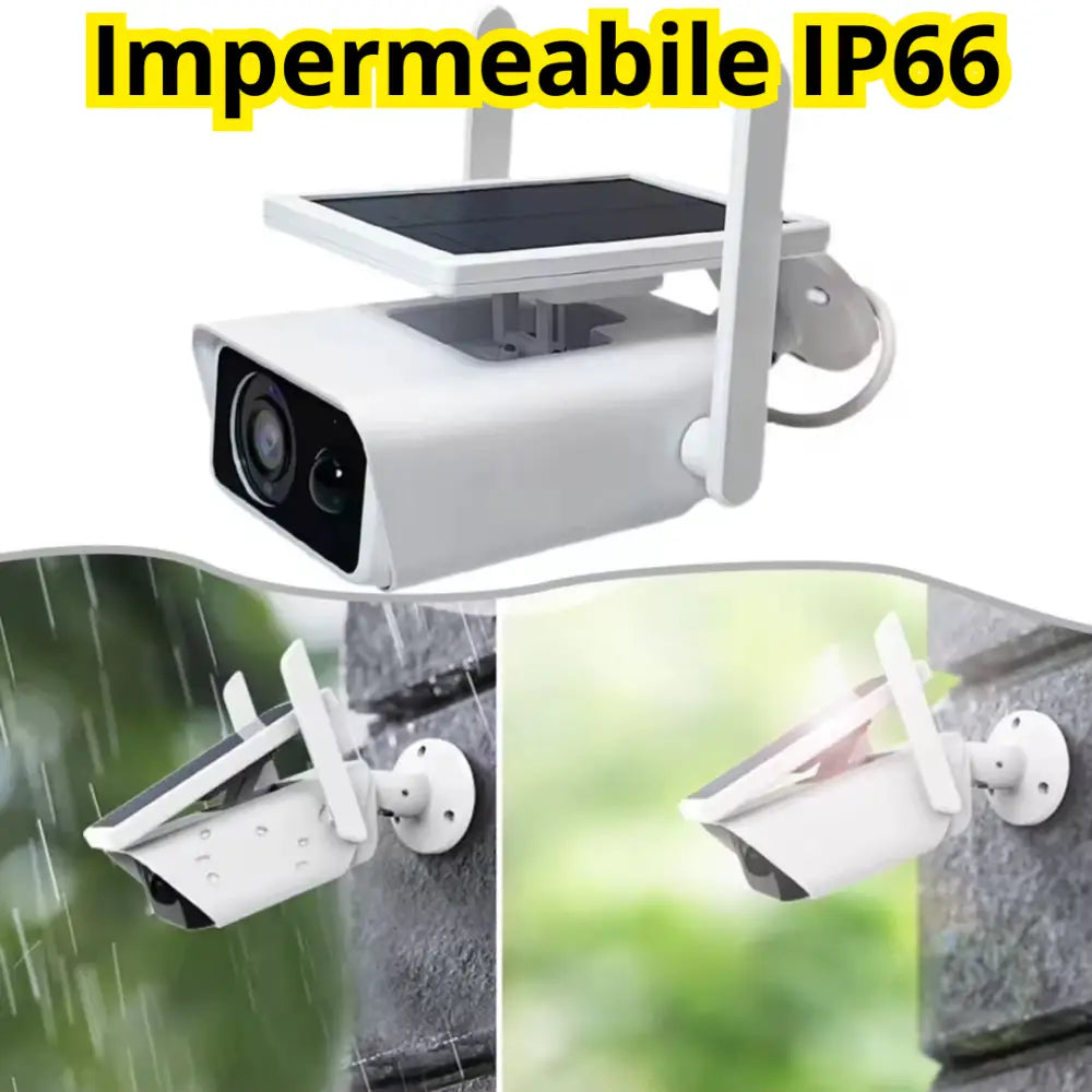 Telecamera WiFi Esterno con Pannello Solare 2MPX Visione Notturna Infrarossi Rilevamento Movimento Audio Bidirezionale