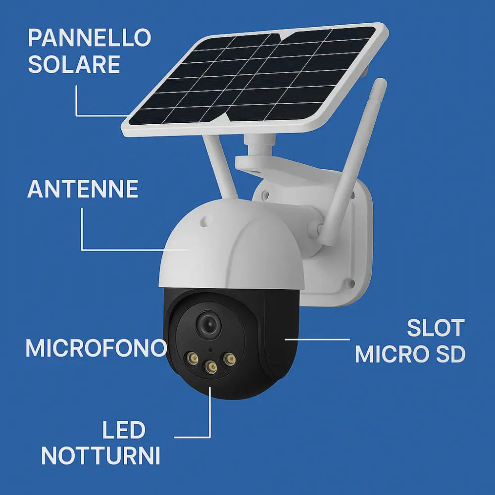 Telecamera Wifi Esterno Senza Fili con Pannello Solare Videosorveglianza con Visione Notturna a Colori Telecamera 2K
