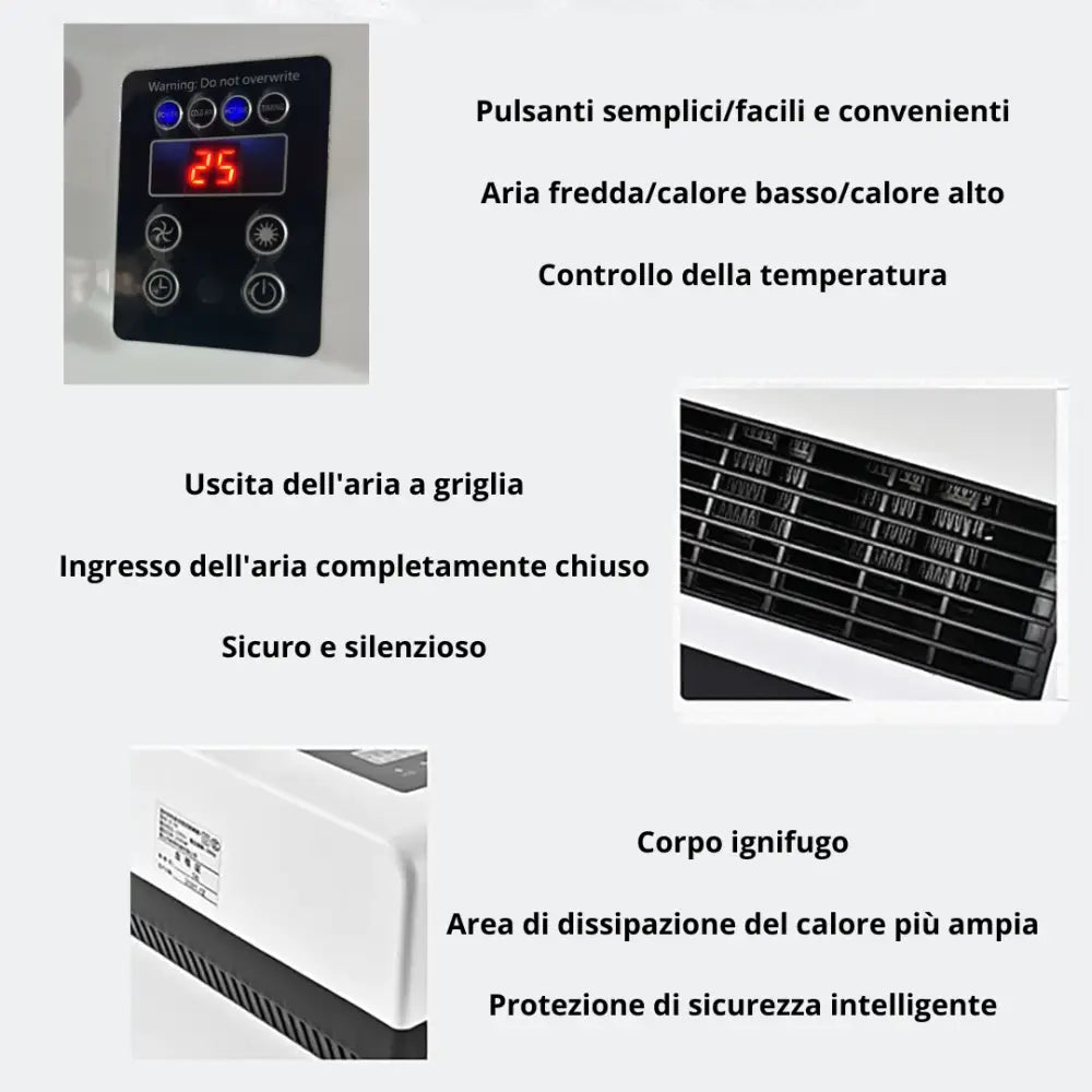 Termoconvettore Elettrico da Parete 1500W con Display LED e Telecomando – Aria Calda/Fredda Temperatura Regolabile