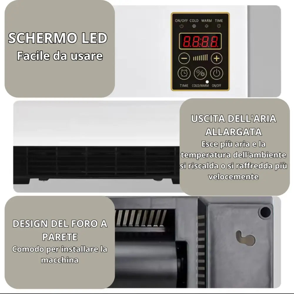 Termoconvettore Elettrico da Parete 1500W con Display LED e Telecomando – Aria Calda/Fredda Temperatura Regolabile