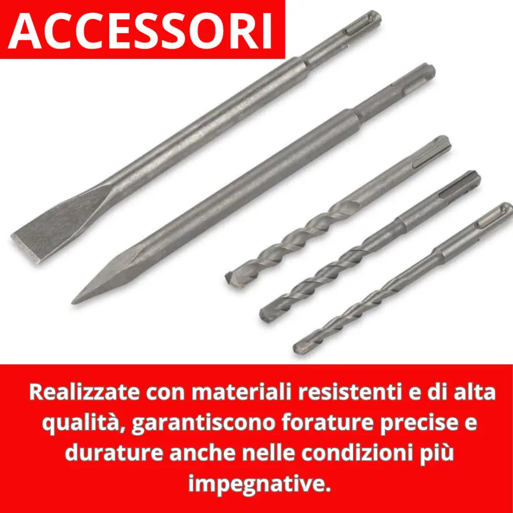 Trapano a Percussione SDS-Plus 2000W 220V SL3204 Martello Demolitore 4 Funzioni con Regolazione Velocità 1-6 Frizione